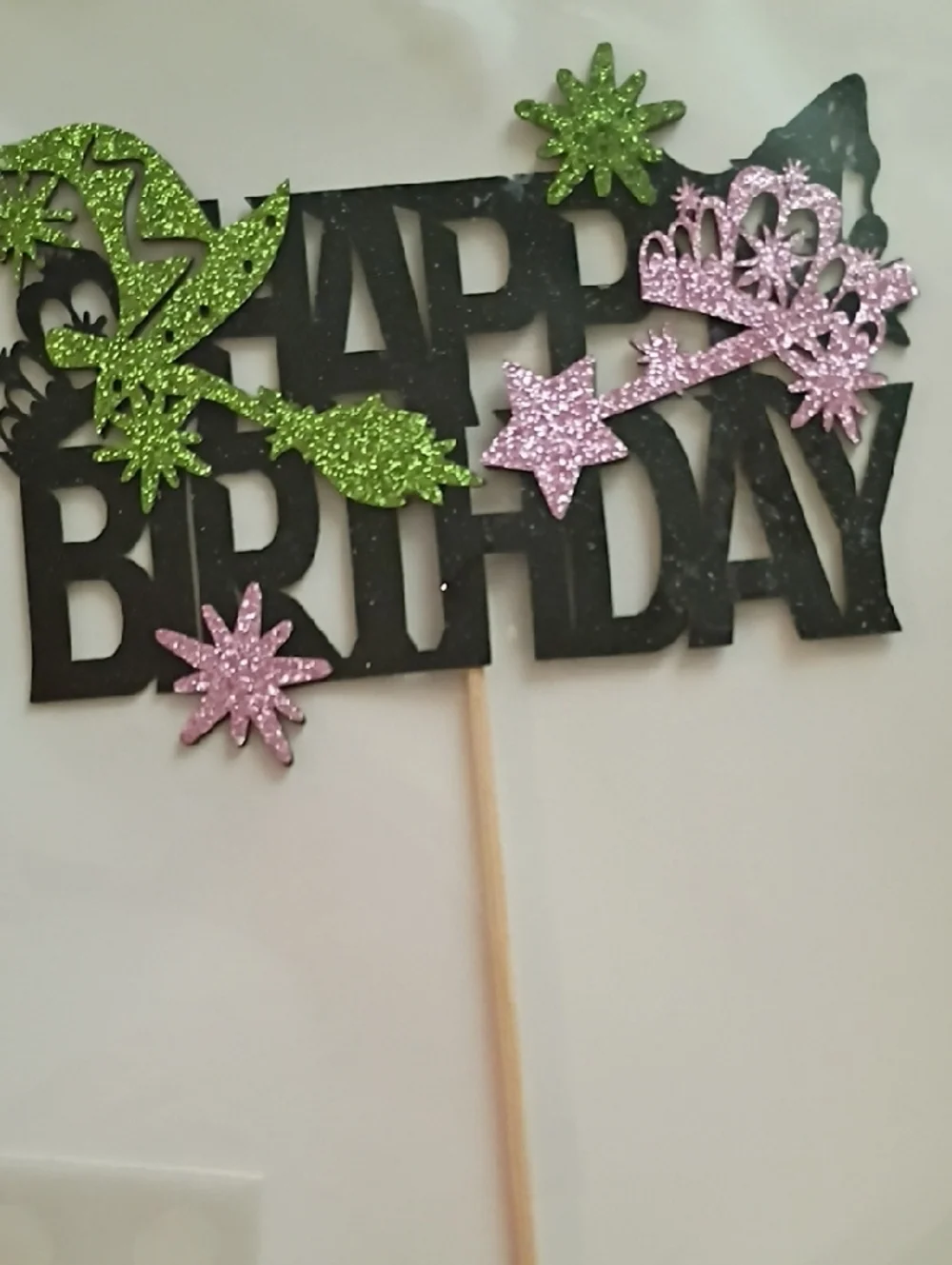 Glitter Wicked Inspired Happy Birthday Cake Topper Picks - Pink & Green